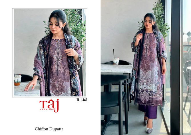 439 And 440 Taj Cotton Embroidery Pakistani Suits Wholesale Price In Surat
